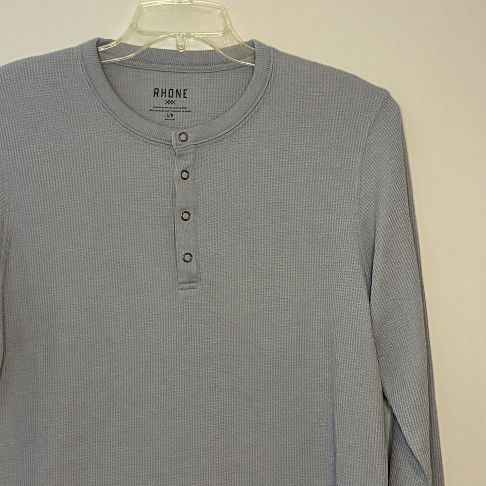 RHONE Mens Long Sleeve Waffle Knit Henley‎ Shirt Gray Size Large